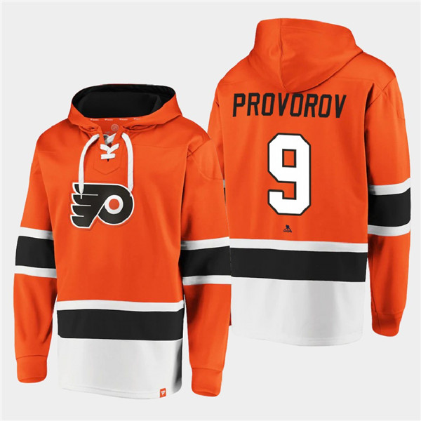 Men's Philadelphia Flyers #9 Ivan Provorov Orange All Stitched Sweatshirt Hoodie